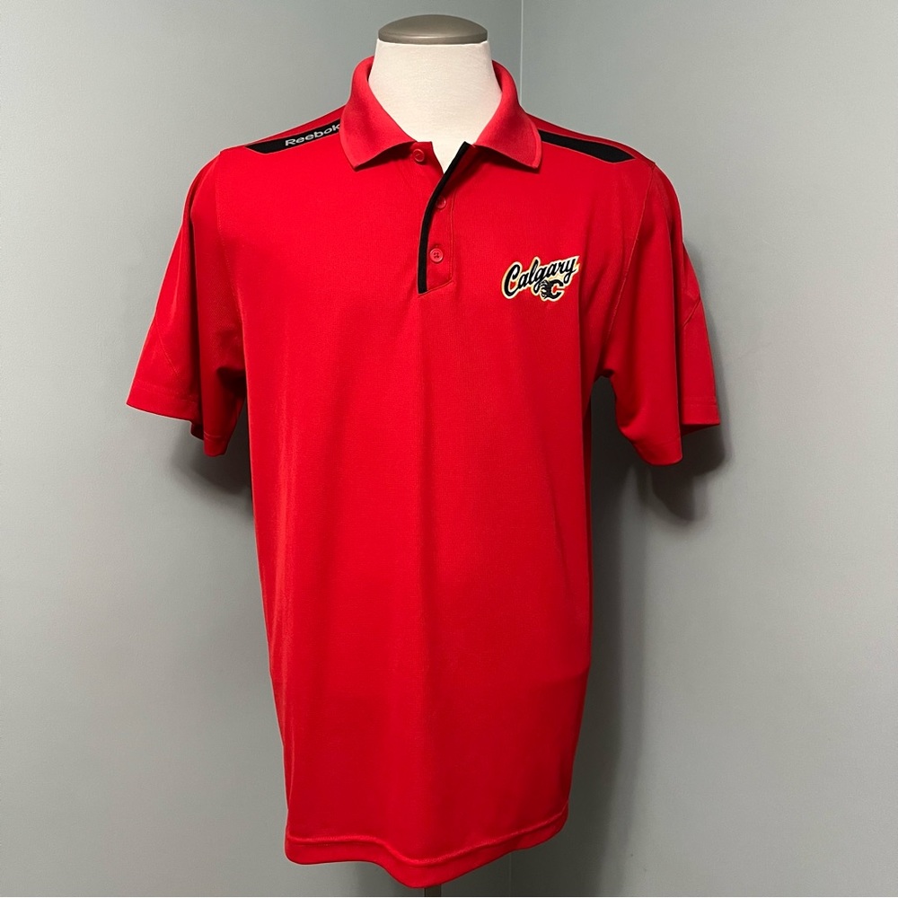 REEBOK CENTER ICE NHL CALGARY FLAMES HOCKEY POLO GOLF Shirt red men’s size large